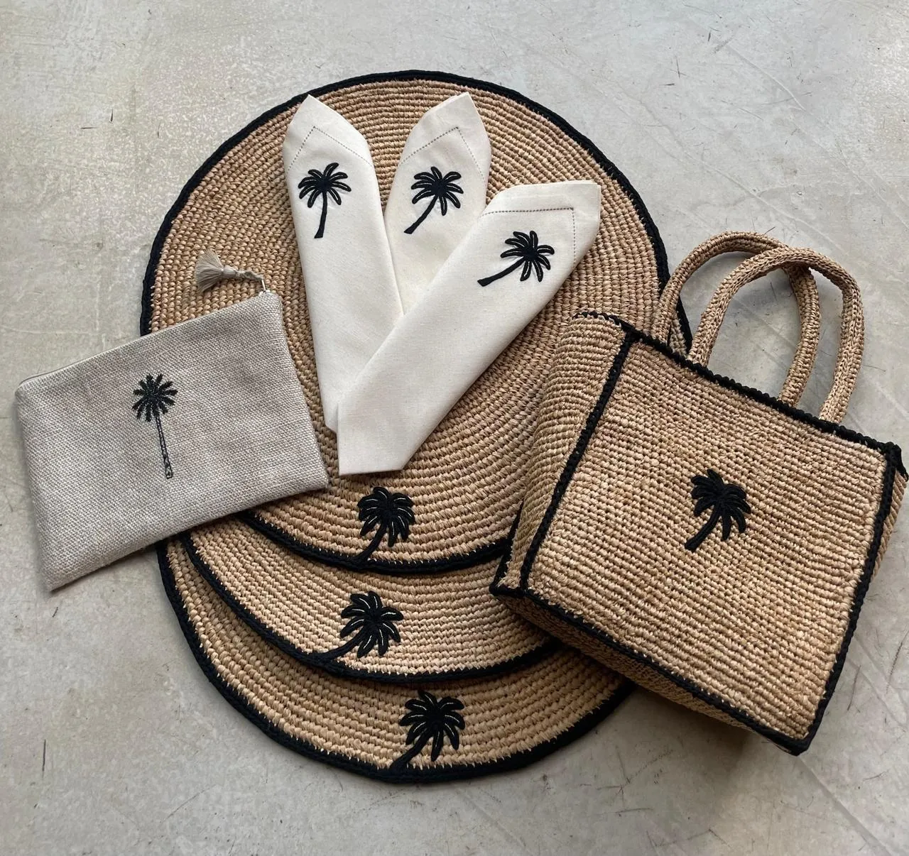 Ensemble set de table & sac palmier